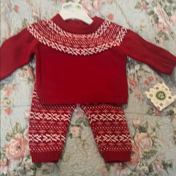 Little me Red Knit Sweater and Pants Set - Picture 1 of 4